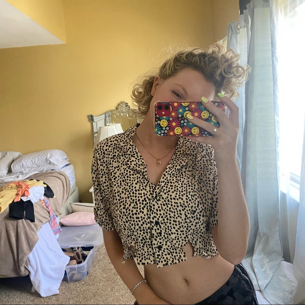 Printed Button Up Crop Top